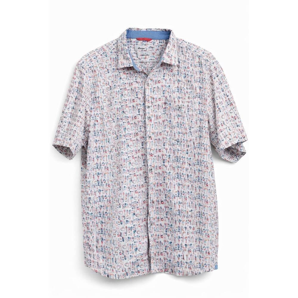 Tommy Bahama Nova Wave Mens Button Up Shirt Cocktail Print Short Sleeve L